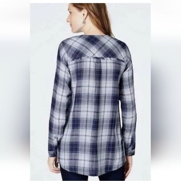 Cotton gauze plaid airy button down tunic shirt size s - Picture 12 of 12